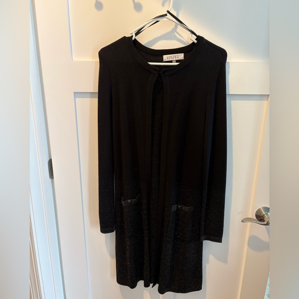 Kasper Black Knit Cardigan with Subtle Metallic Thread